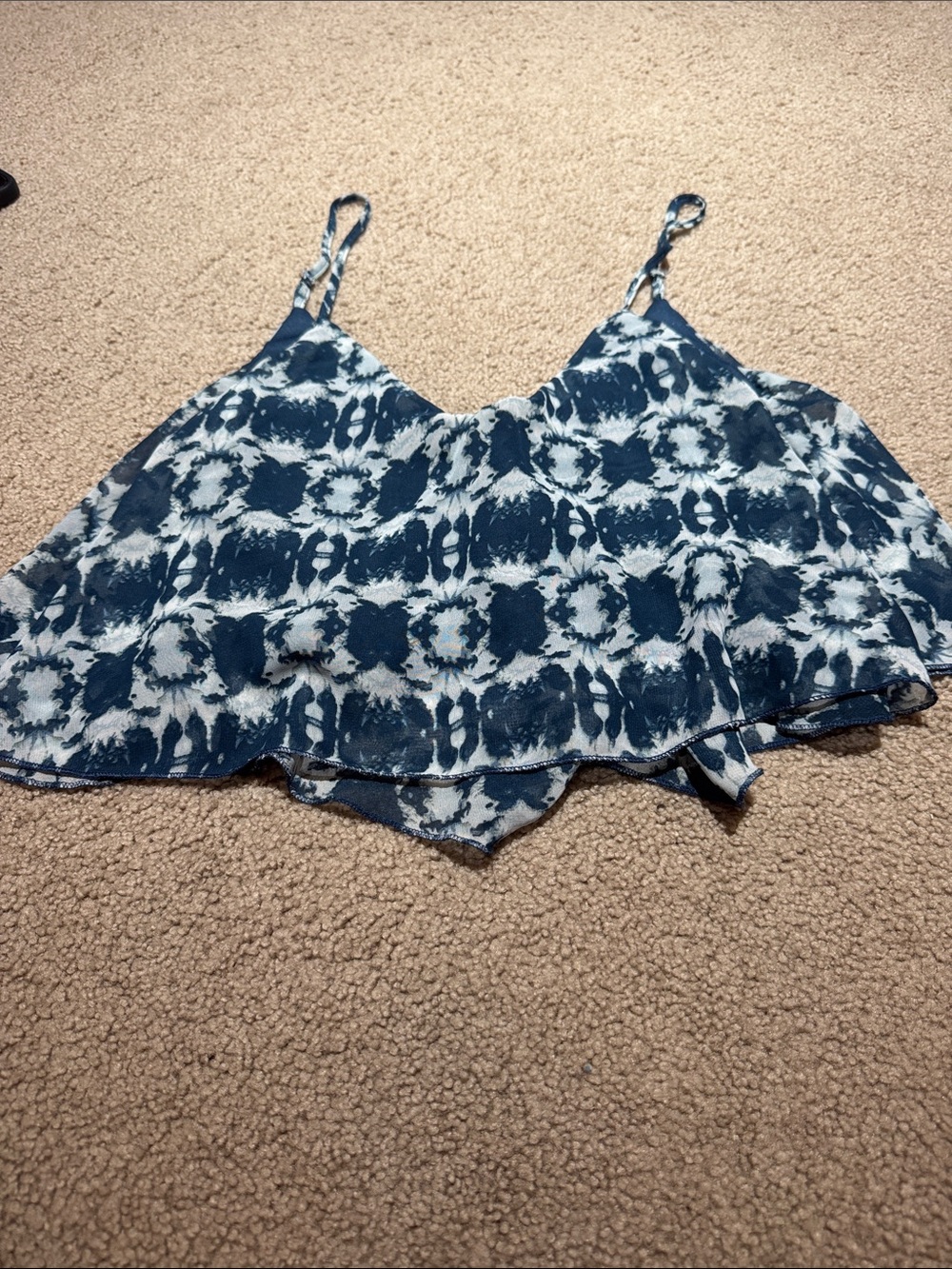 Women's Blue Tie-Dye adjustable Spaghetti Strap Crop Top
